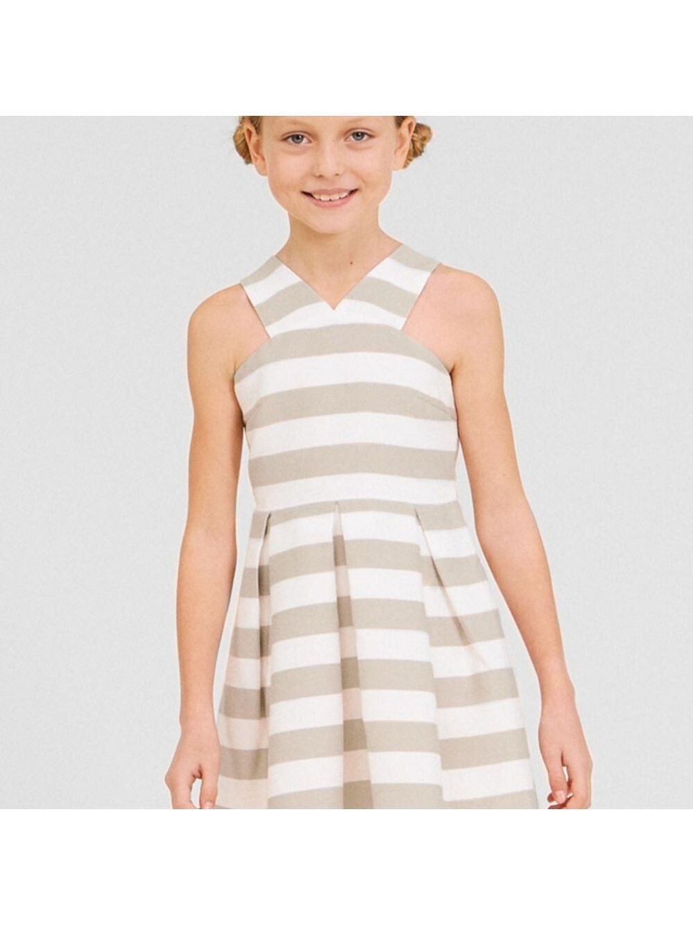 Size 14 Girls Mayoral Striped Cream and White Formal Dress